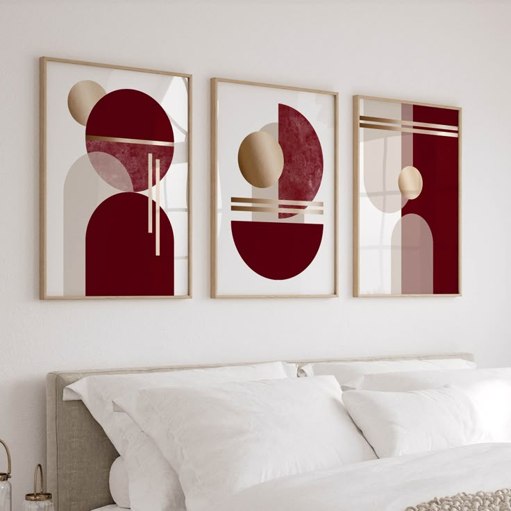 Set of 3 Modern Luxury Frames Burgundi
