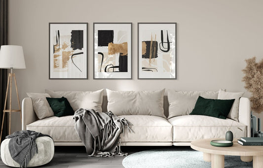 Neutral Geometric Abstract Wall Art - Set of 3 Framed Prints