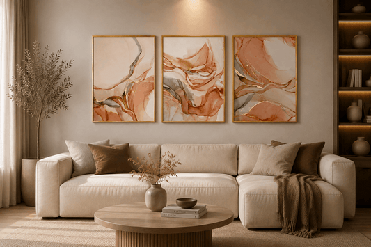 Blush Marble Abstract Wall Frames – Set of 3