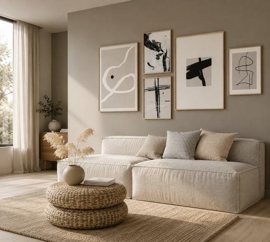 Modern Monochrome Abstract Wall Frame Set of 5