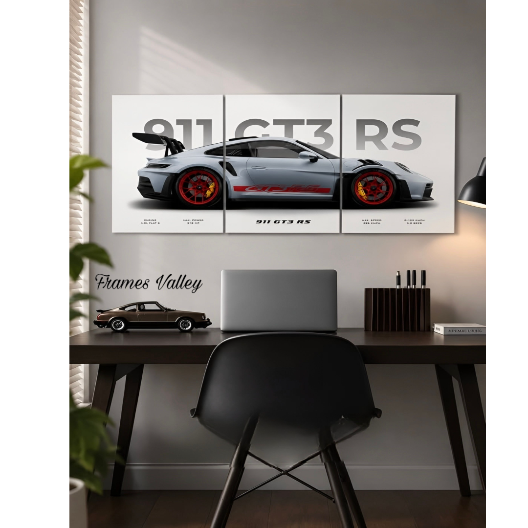 Porsche 911 GT3 RS Wall Art – 3 Piece Luxury Car Frame Set