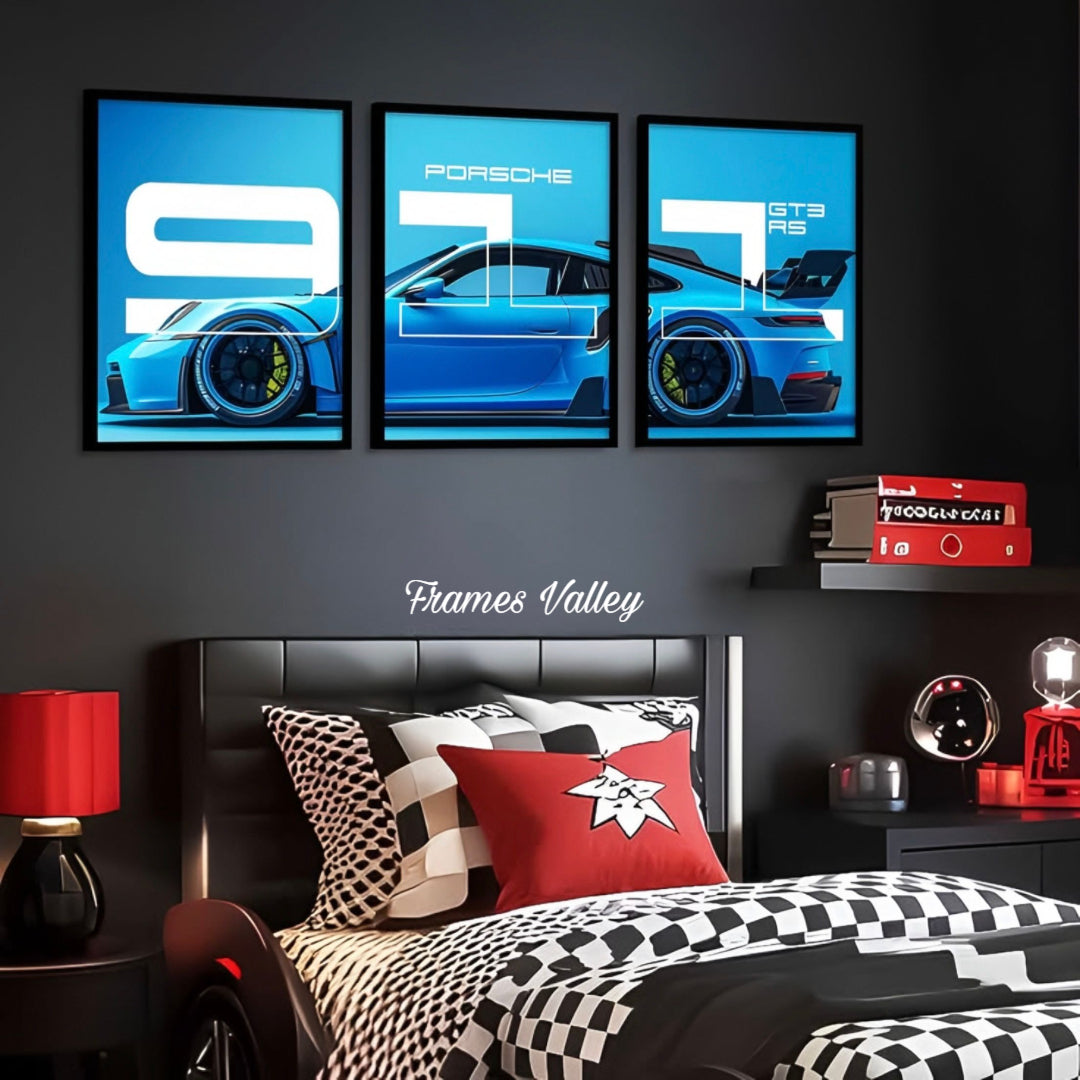 Porsche GT3 RS Wall Art – Luxury Sports Car Frame Set for Office