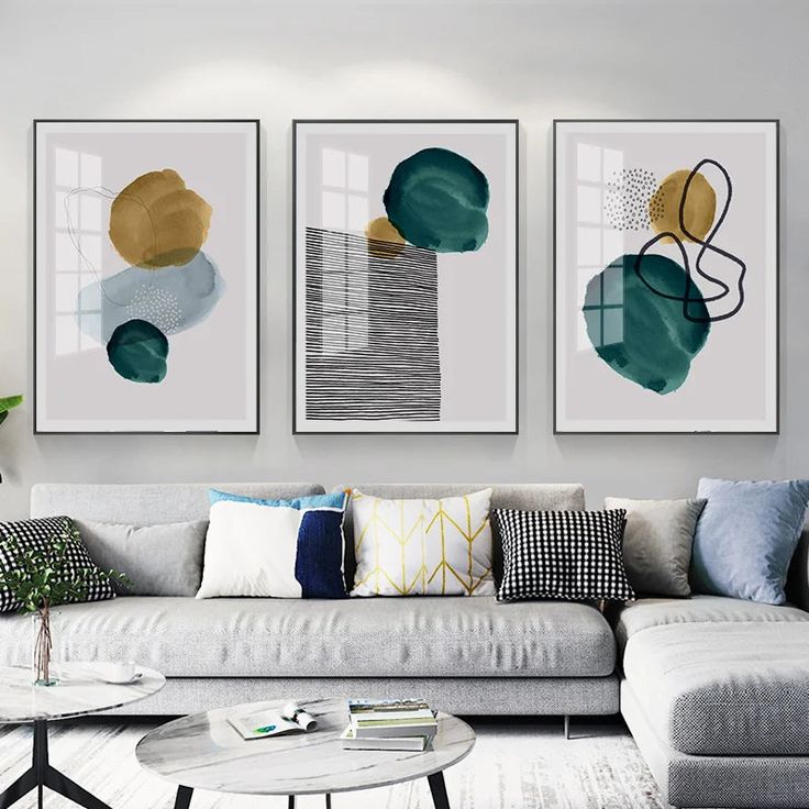 Geometric Organic Shapes Triptych - Set of 3