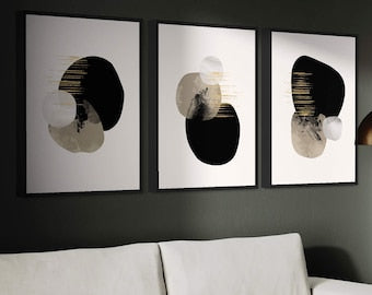 Minimalist Ink Wash & Gold Foil Abstract Wall Art
