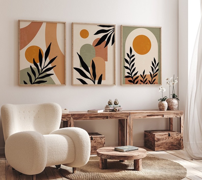 Boho Abstract Geometric Wall Art Set of 3