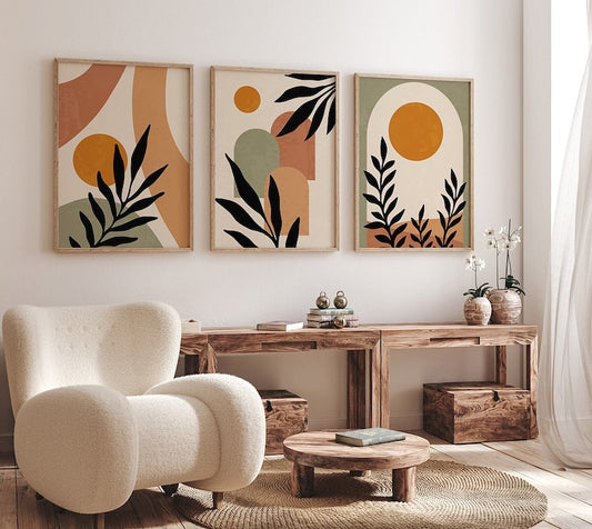 Boho Abstract Geometric Wall Art Set of 3