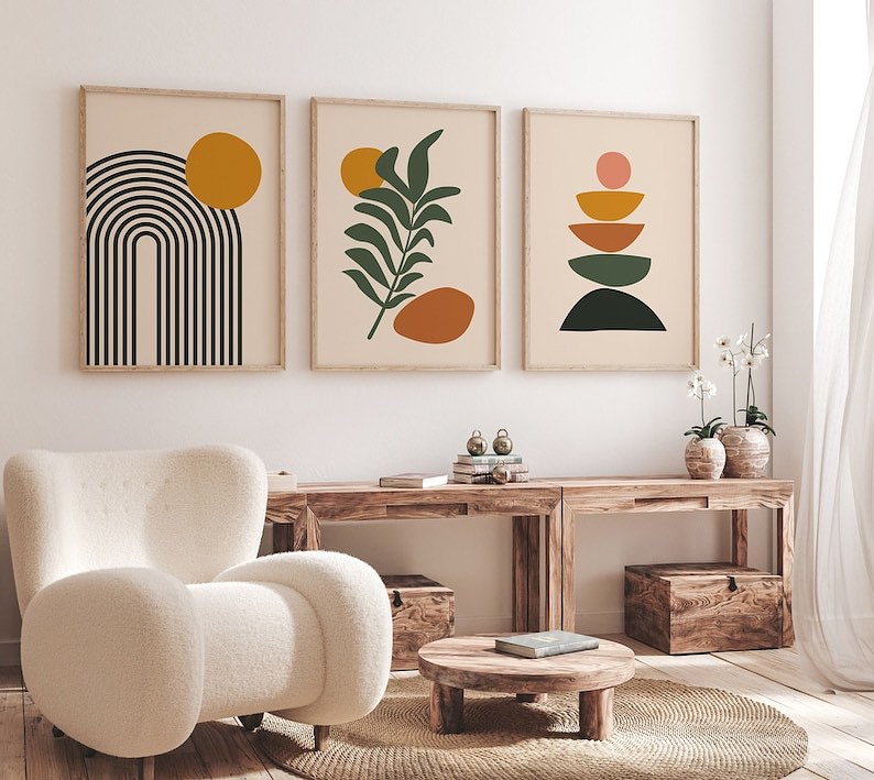 Boho Abstract Geometric Wall Art Set of 3