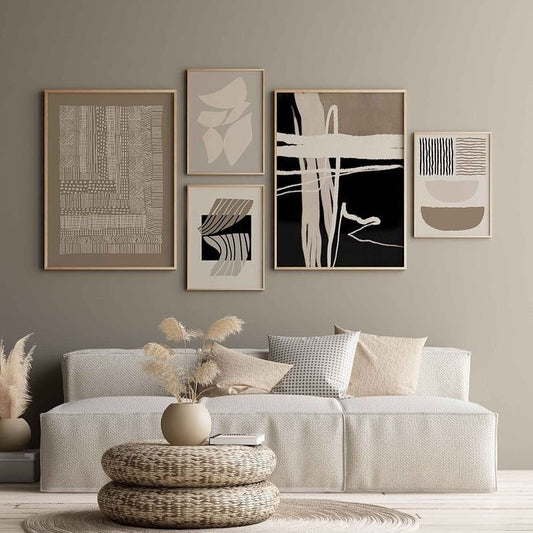 Modern Minimalist Abstract Art Wall Frame Set of 5