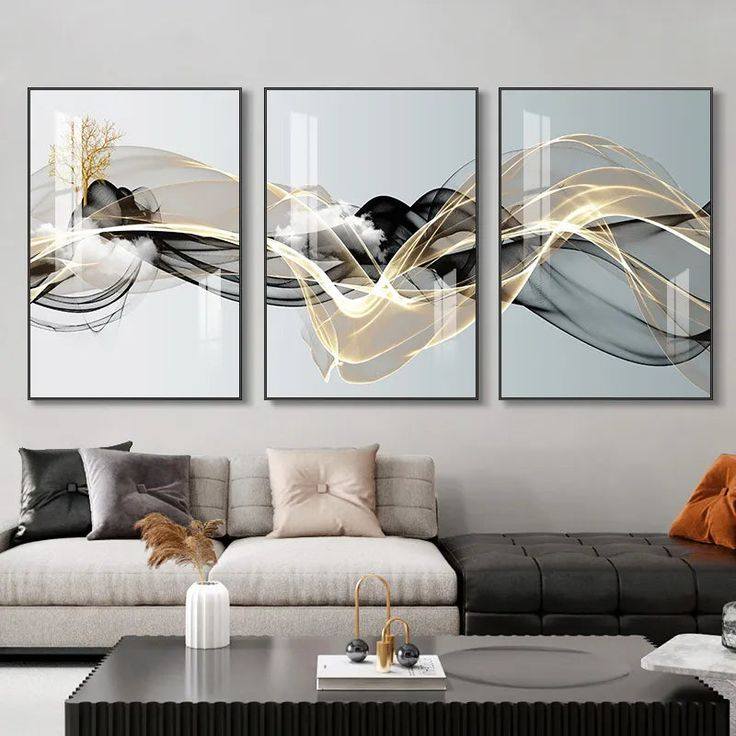 Luxury Abstract Gold Wave Wall Frame Set of 3