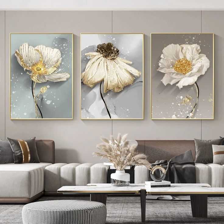 Elegant Golden Floral Wall Frame Set of 3