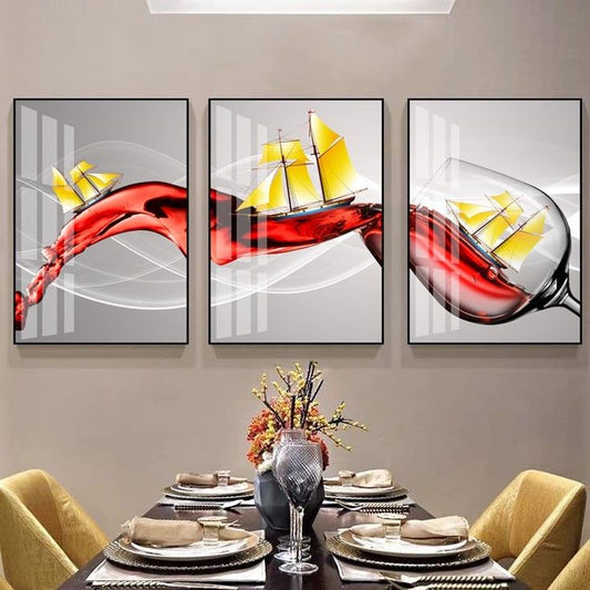 Luxury Abstract Red and Gold Textured Wall Frame Set of 3