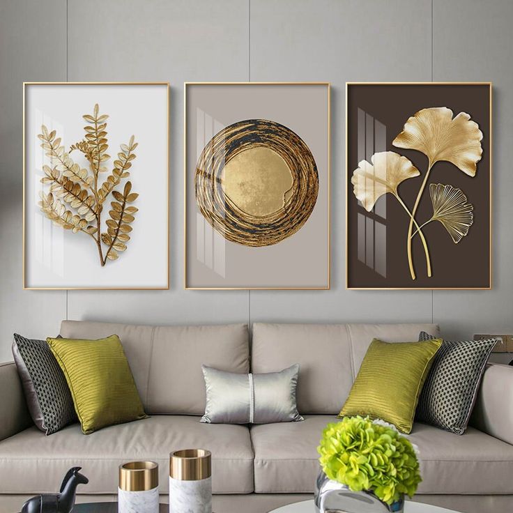 Golden Botanical Wall Art Set of 3