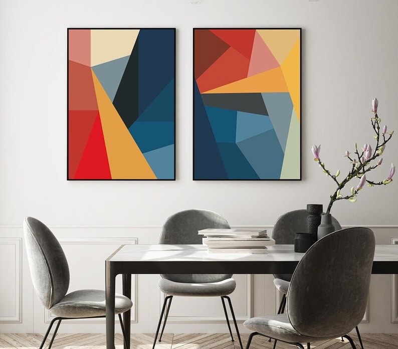 Modern Geometric Triptych Wall Art set of 3 Pcs