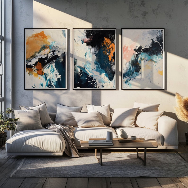 Abstract Brush Stroke Wall Frame Set of 3
