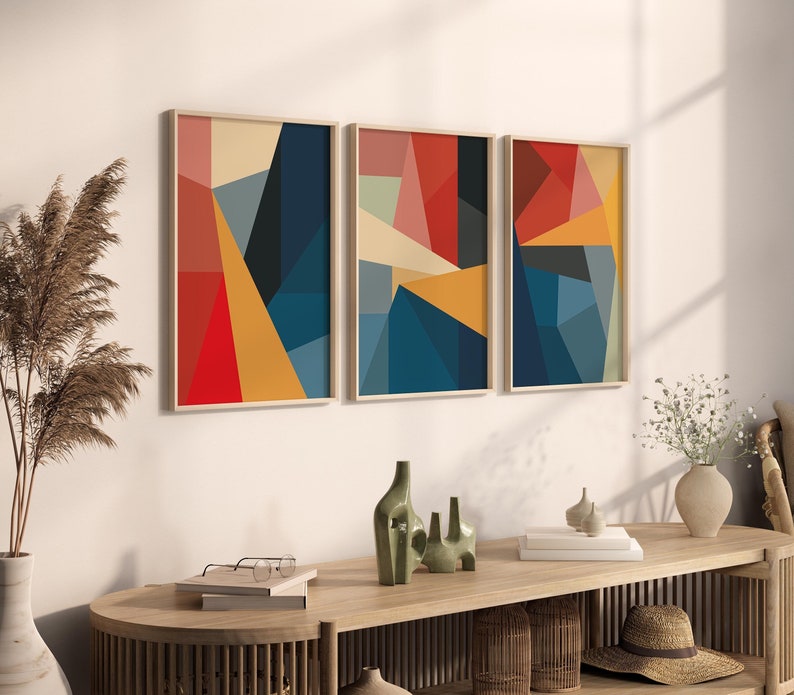 Abstract Geometric Color Block Wall Frame Set of 3