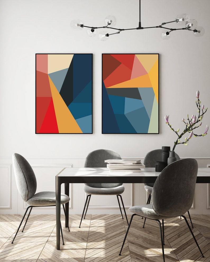 Abstract Geometric Color Block Wall Frame Set of 3