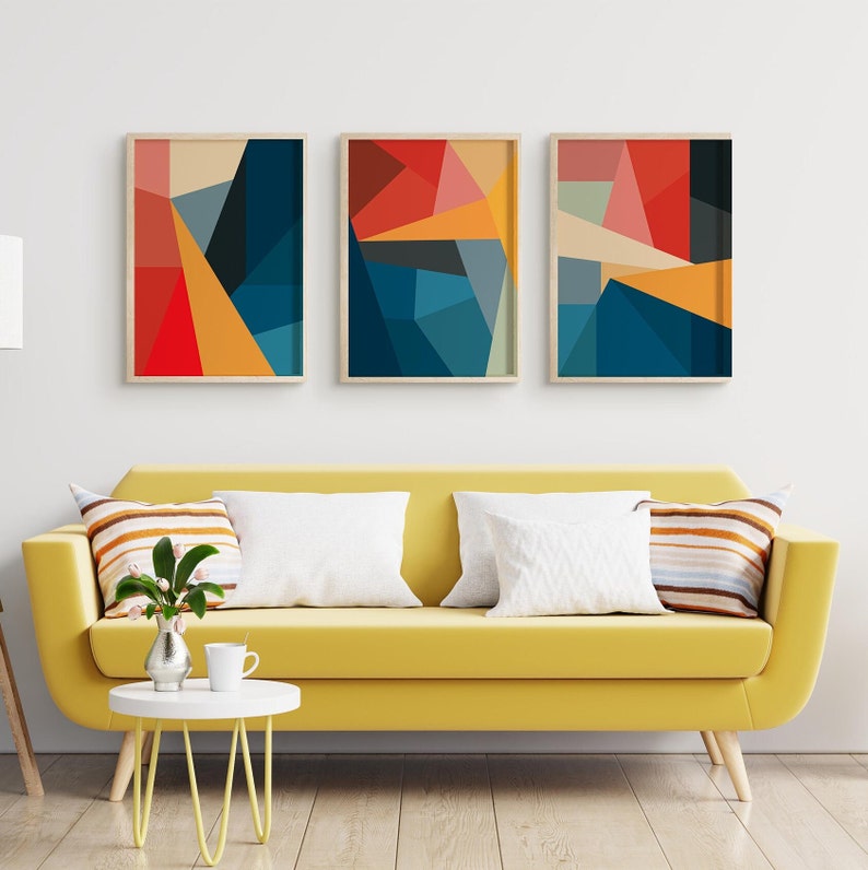 Abstract Geometric Color Block Wall Frame Set of 3