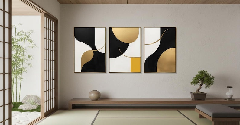 Luxury Abstract Black & Gold Wall Frame Set of 3