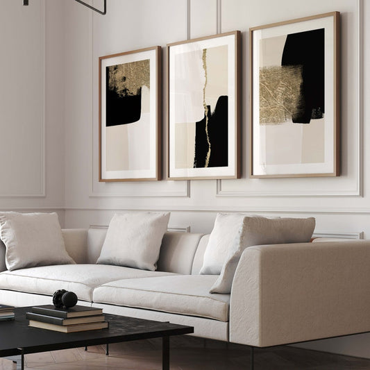 Set of 3 Luxury Framed Gold Foil & Ink Horizon design