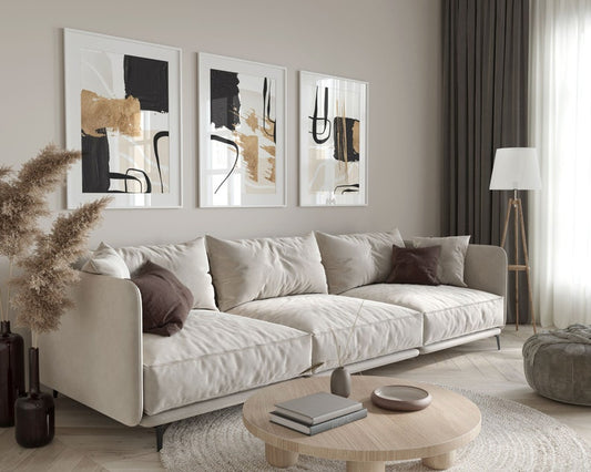 Neutral Geometric Abstract Wall Art - Set of 3 Framed Prints