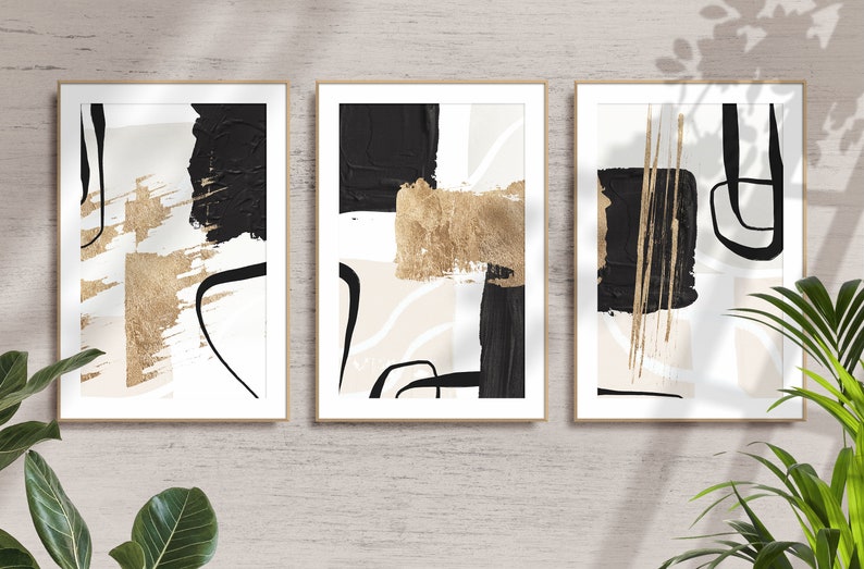 Neutral Geometric Abstract Wall Art - Set of 3 Framed Prints