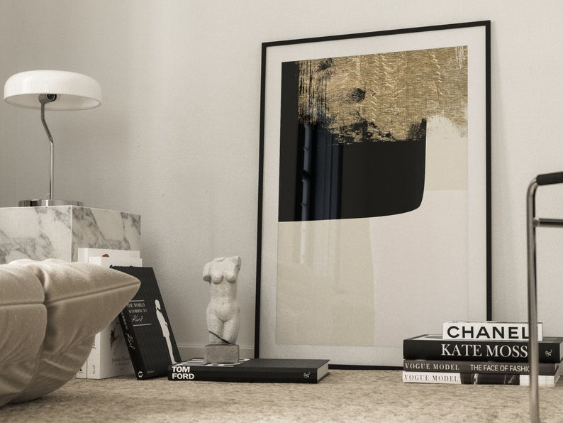 Set of 3 Luxury Framed Gold Foil & Ink Horizon design