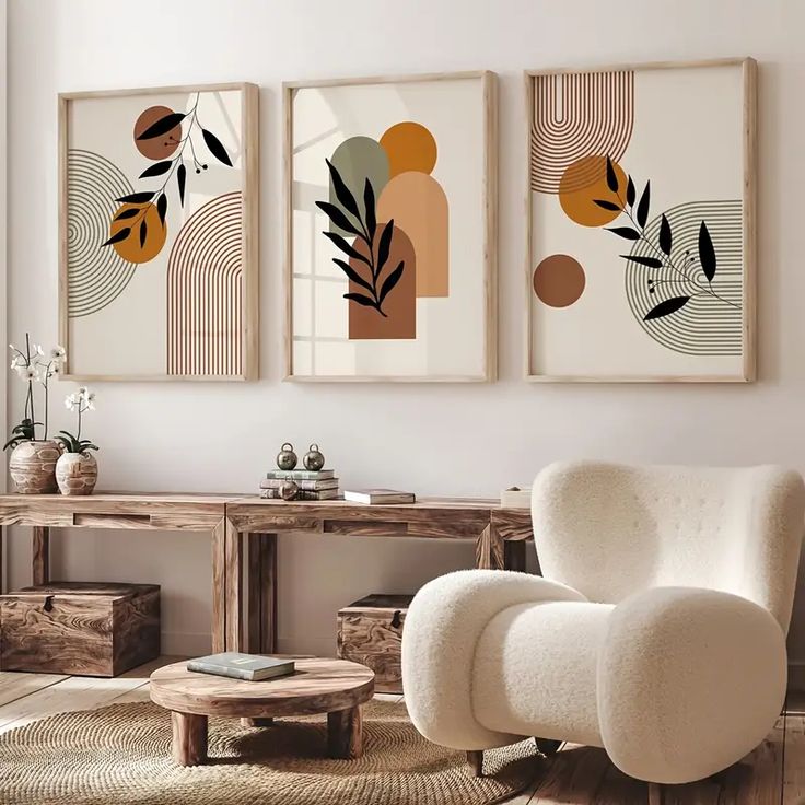 Earth Tone Boho Botanical Wall Art Set of 3
