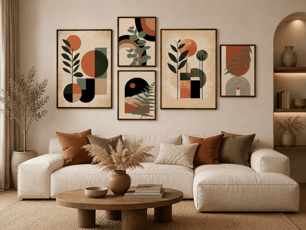 Modern Geometric Botanical Wall Frames – Set of 5
