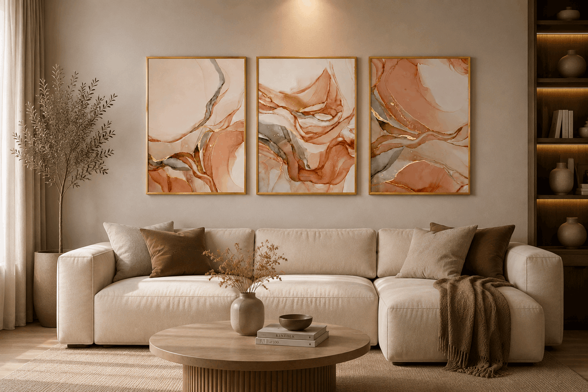 Blush Marble Abstract Wall Frames – Set of 3