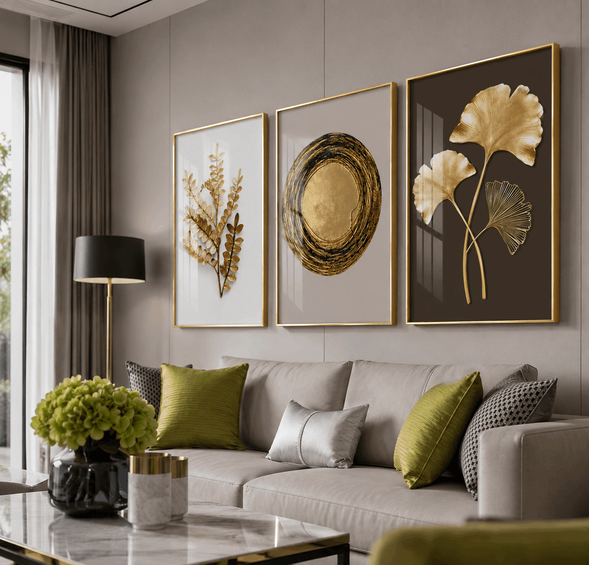 Golden Botanical Wall Art Set of 3