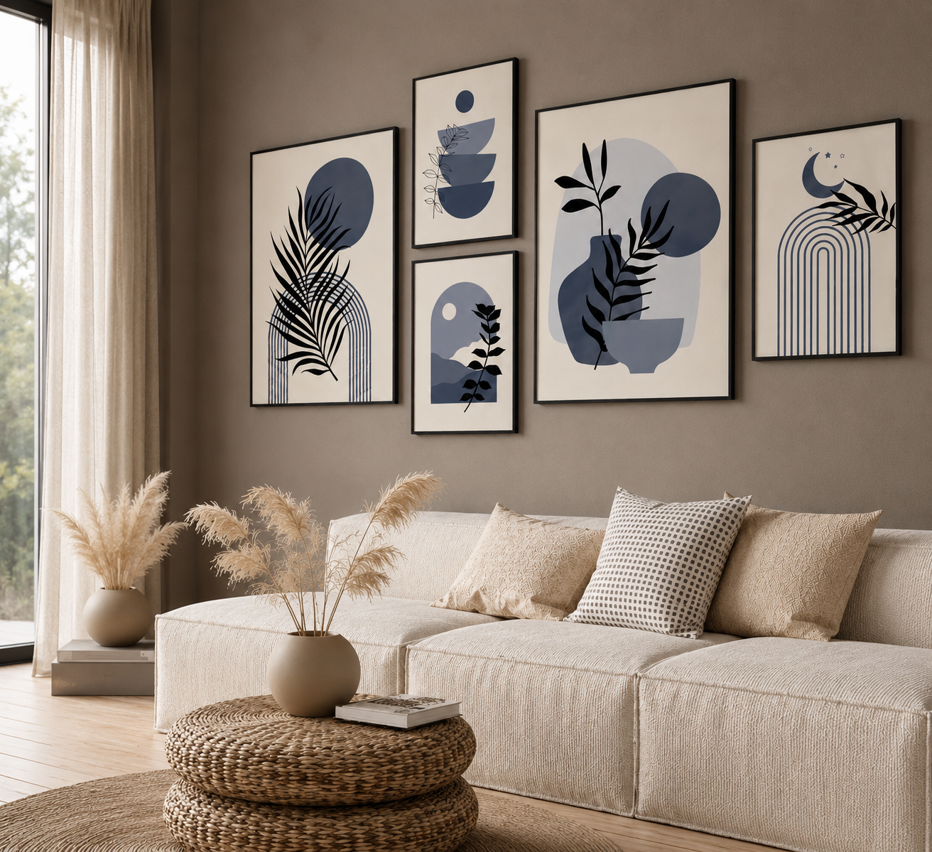 Blue Boho Gallery Wall Art Set of 5
