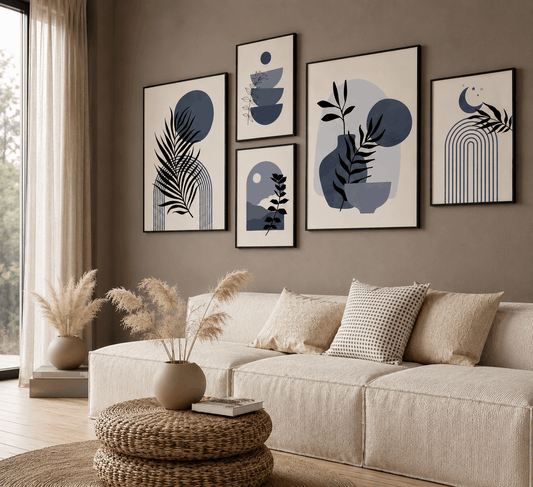 Blue Boho Gallery Wall Art Set of 5