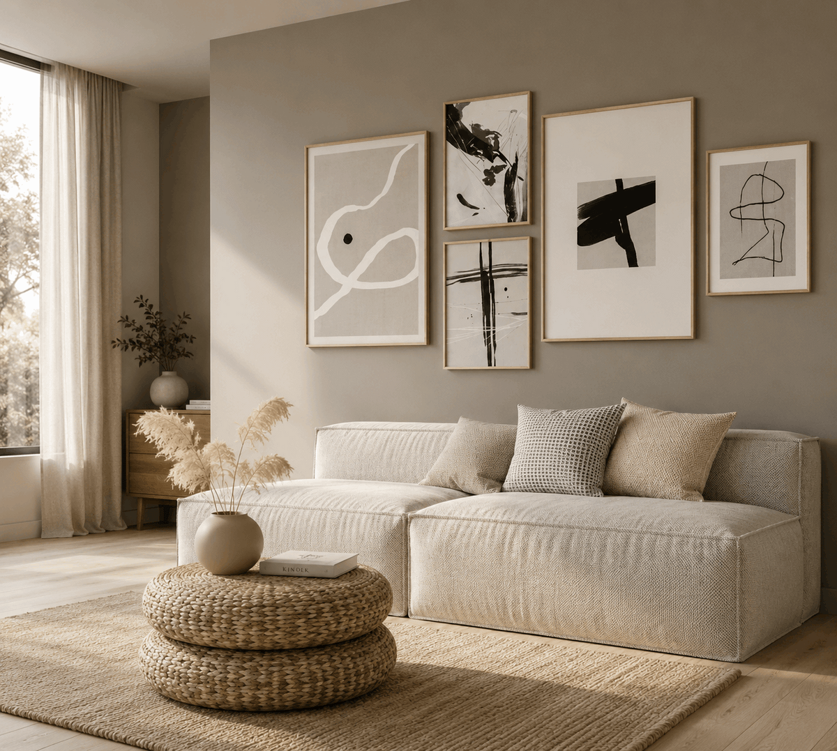 Modern Monochrome Abstract Wall Frame Set of 5