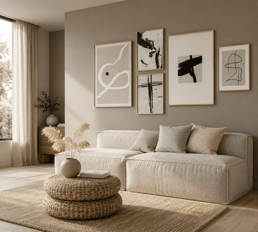 Modern Monochrome Abstract Wall Frame Set of 5