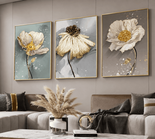 Elegant Golden Floral Wall Frame Set of 3