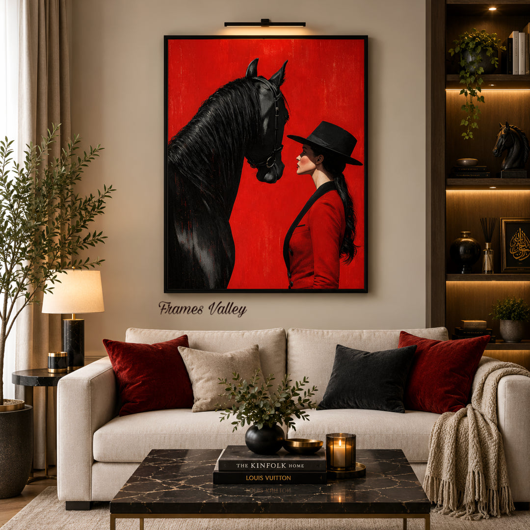 Black Horse & Equestrian Lady Room Wall Design