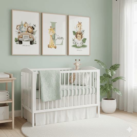 Custom Name Baby Animal Nursery Decor | Set of 3 Safari