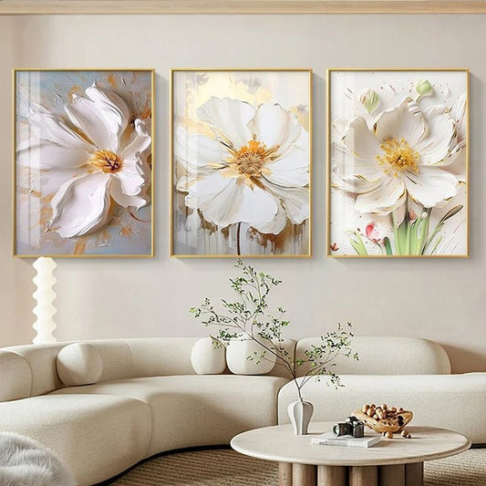 Elegant White Floral Wall Art Set of 3