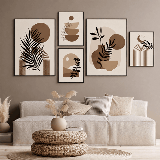 Beige & Brown Digital Boho Gallery Wall Art Set of 5
