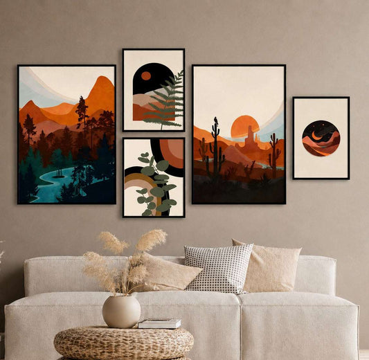 Modern Geometric Botanical Wall Frames – Set of 5