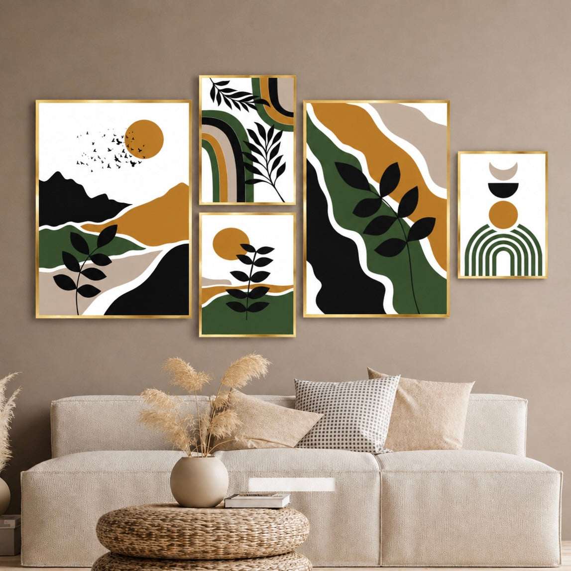 Modern Abstract Botanical Wall Frames – Set of 5