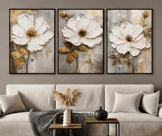 Elegant White Floral Wall Frames