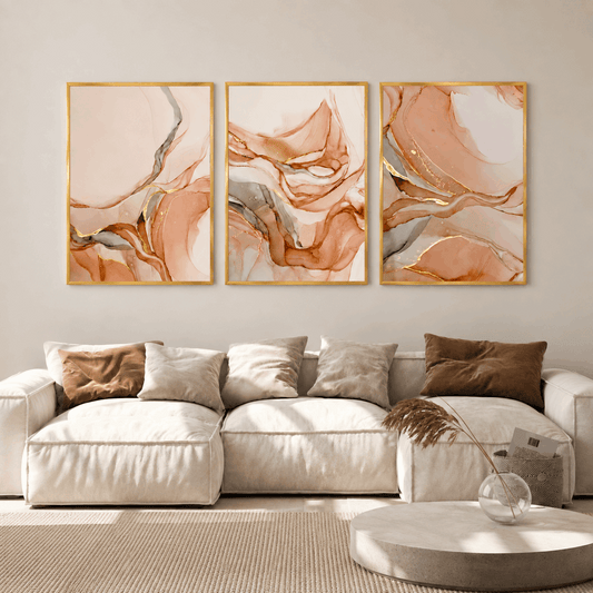 Blush Marble Abstract Wall Frames – Set of 3