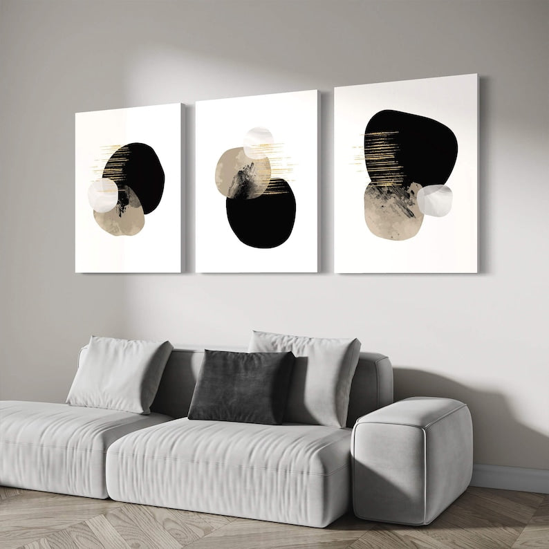 Minimalist Ink Wash & Gold Foil Abstract Wall Art