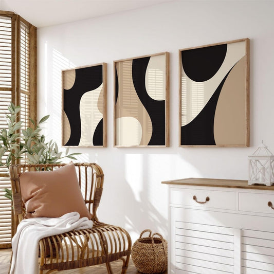 Chocolate Earth Geometric Abstract Wall Art - Set of 3 Wall Framed Prints