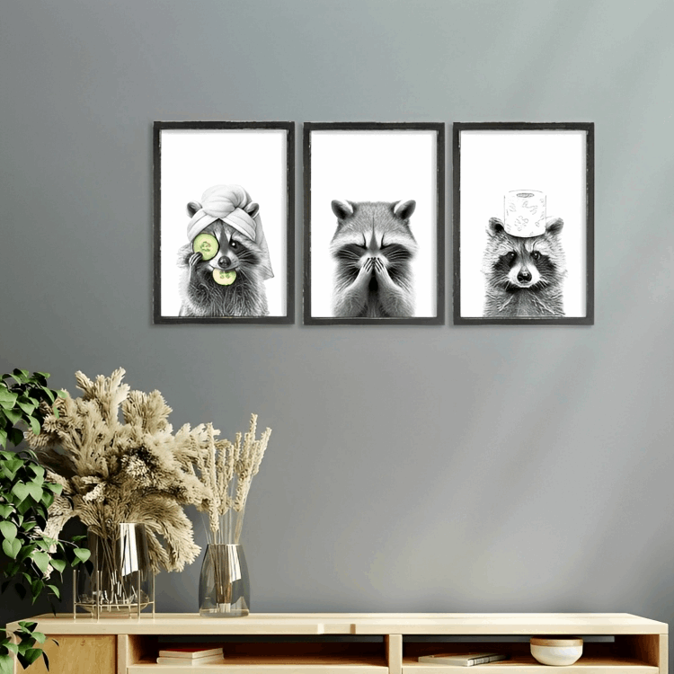 Modern Monochromatic Raccoon Bathroom Decor
