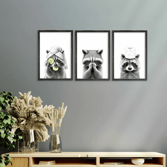 Modern Monochromatic Raccoon Bathroom Decor