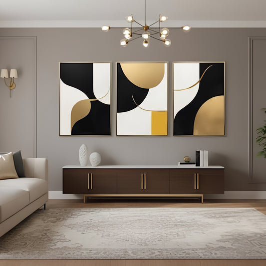 Luxury Abstract Black & Gold Wall Frame Set of 3