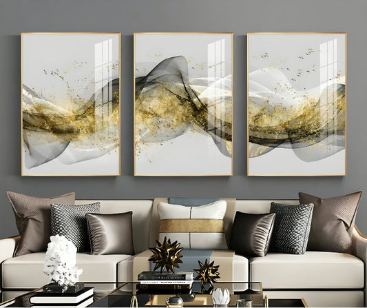 Luxury Abstract Gold Wave Wall Frame Set of 3