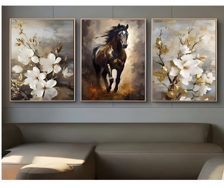 Premium Neutral Floral Wall Art Frames Set of 3